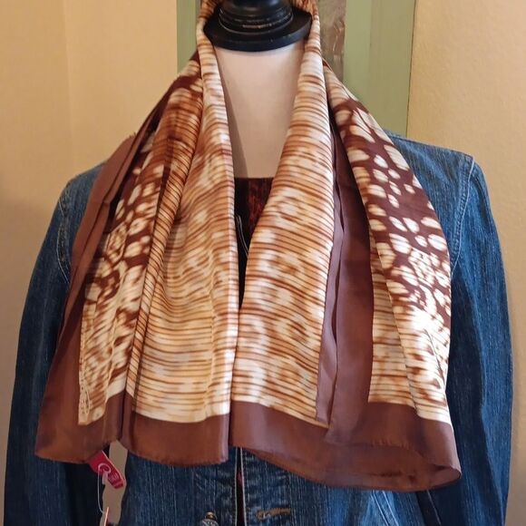 Oscar 100% Silk Scarf. Ikat. Animal Print. Neutral, Abstract. - Picture 1 of 8